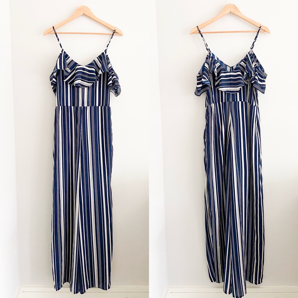 NWT JAPNA Navy White Stripes Maxi Romper - Picture 2 of 6